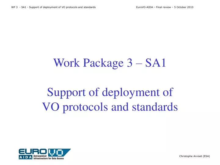 work package 3 sa1 support of deployment of vo protocols and standards