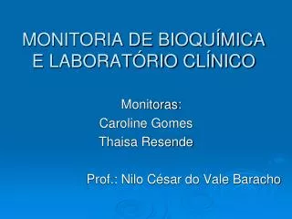 monitoria de bioqu mica e laborat rio cl nico