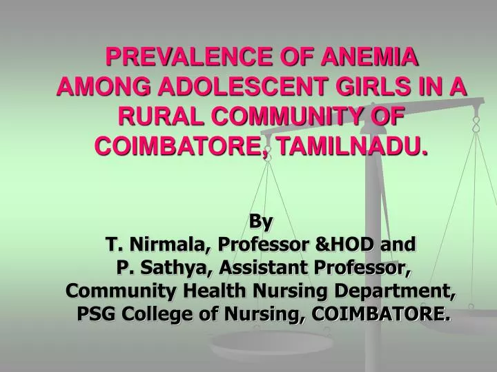 prevalence of anemia among adolescent girls in a rural community of coimbatore tamilnadu