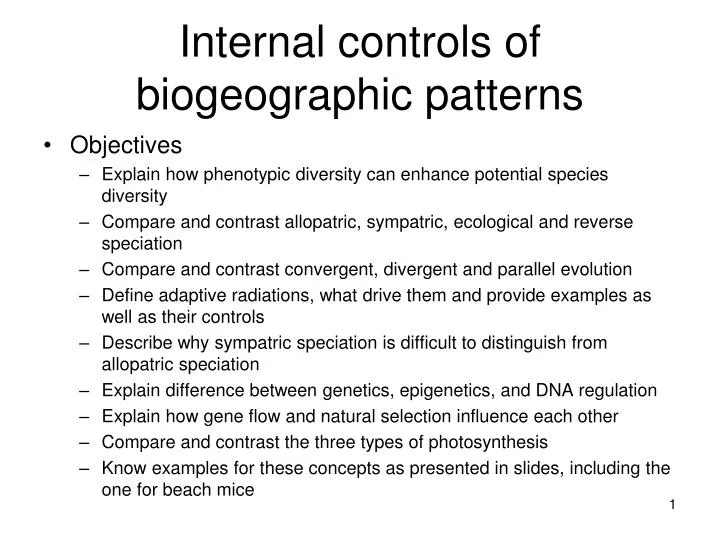 internal controls of biogeographic patterns