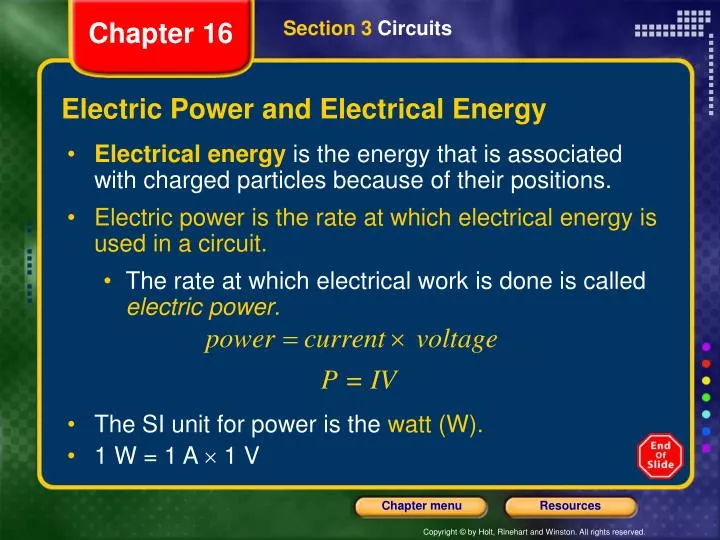 electric power and electrical energy