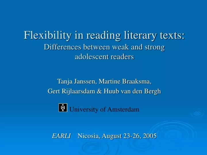 flexibility in reading literary texts differences between weak and strong adolescent readers