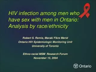 HIV infection among men who have sex with men in Ontario: Analysis by race/ethnicity