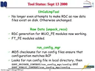 Tool Status: Sept 13 2000