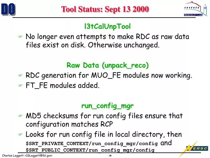 tool status sept 13 2000