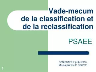 vade mecum de la classification et de la reclassification