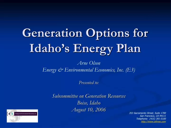 generation options for idaho s energy plan