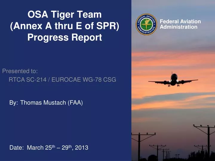 osa tiger team annex a thru e of spr progress report