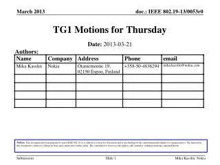 TG1 Motions for Thursday