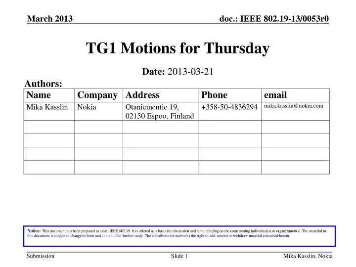 tg1 motions for thursday
