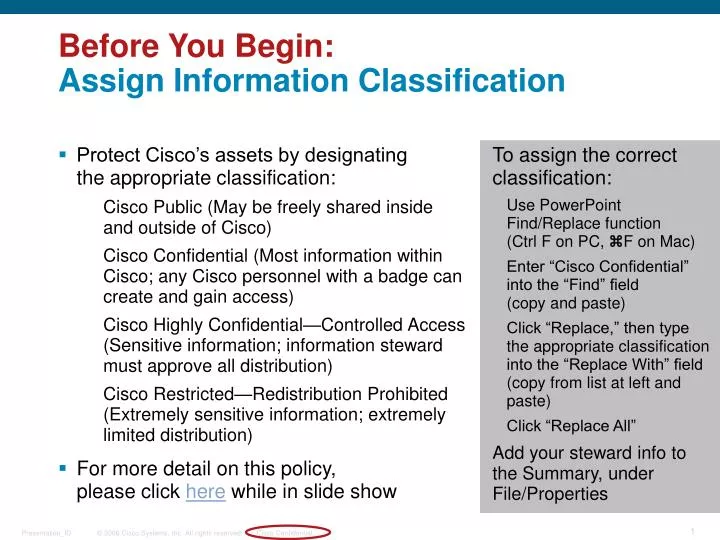 before you begin assign information classification