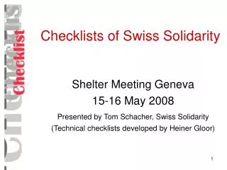 Checklists of Swiss Solidarity