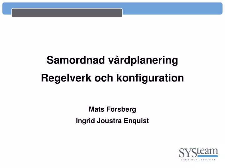 samordnad v rdplanering regelverk och konfiguration mats forsberg ingrid joustra enquist