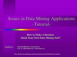 Issues in Data Mining Applications -Tutorial-