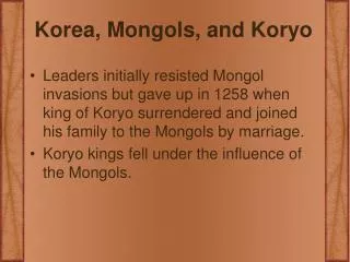 Korea, Mongols, and Koryo