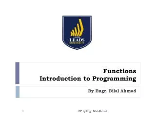 Functions Introduction to Programming