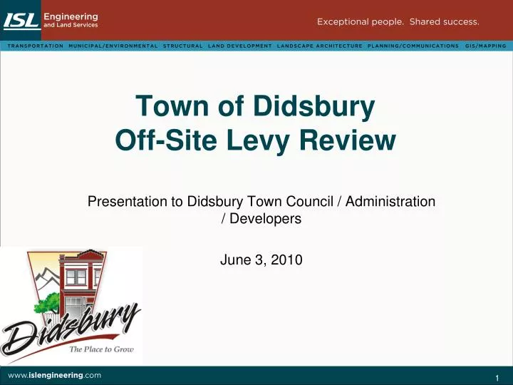 town of didsbury off site levy review