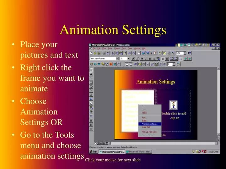 animation settings