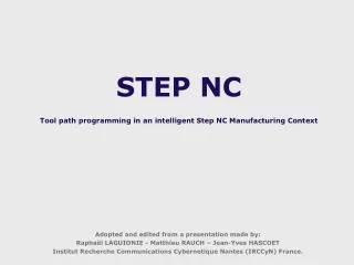 STEP NC Tool path programming in an intelligent Step NC Manufacturing Context