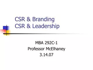 CSR &amp; Branding CSR &amp; Leadership