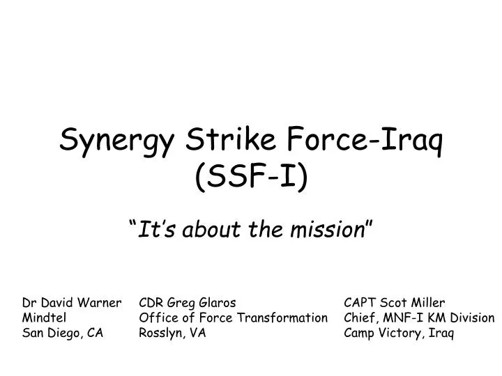 synergy strike force iraq ssf i