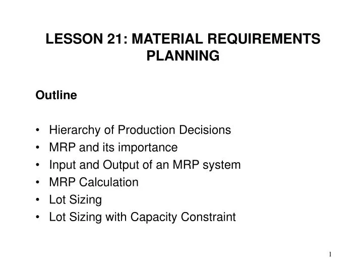 lesson 21 material requirements planning
