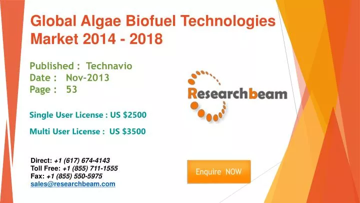 global algae biofuel technologies market 2014 2018