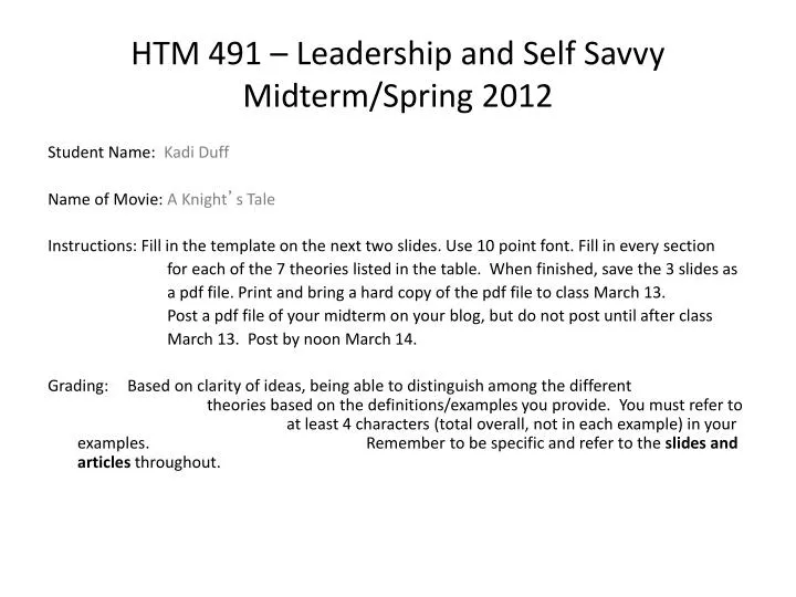 htm 491 leadership and self savvy midterm spring 2012