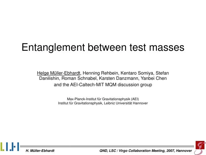 entanglement between test masses