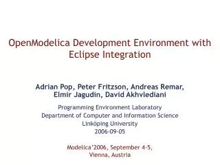 OpenModelica Development Environment with Eclipse Integration