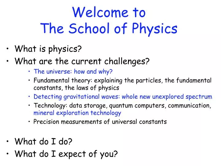 welcome to the school of physics