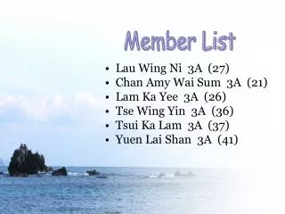 Lau Wing Ni 3A (27) Chan Amy Wai Sum 3A (21) Lam Ka Yee 3A (26) Tse Wing Yin 3A (36)