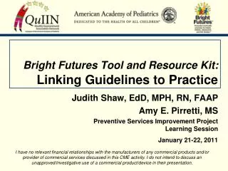 Bright Futures Tool and Resource Kit: Linking Guidelines to Practice