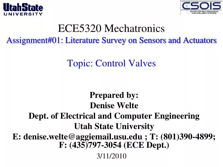 ece5320 mechatronics assignment 01 literature survey on sensors and actuators topic control valves