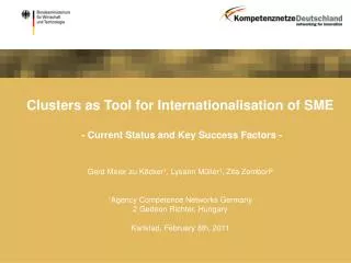 Clusters as Tool for Internationalisation of SME - Current Status and Key Success Factors -