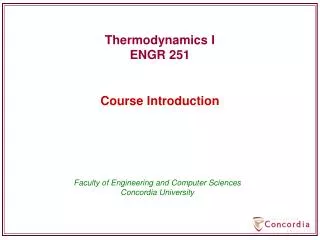 Thermodynamics I ENGR 251