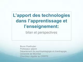 l apport des technologies dans l apprentissage et l enseignement