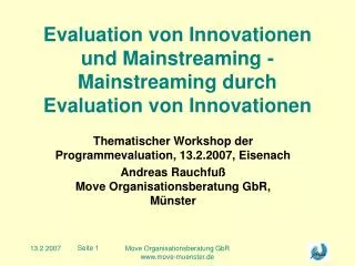 evaluation von innovationen und mainstreaming mainstreaming durch evaluation von innovationen