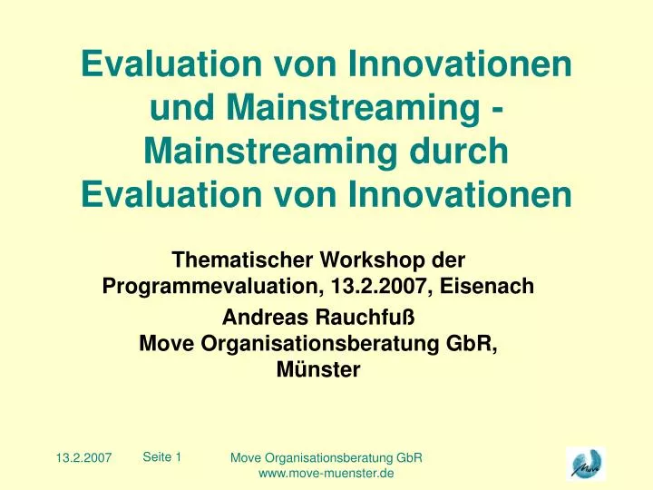 evaluation von innovationen und mainstreaming mainstreaming durch evaluation von innovationen
