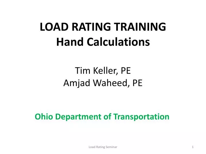load rating training hand calculations tim keller pe amjad waheed pe