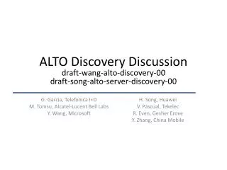 ALTO Discovery Discussion draft-wang-alto-discovery-00 draft-song-alto-server-discovery-00