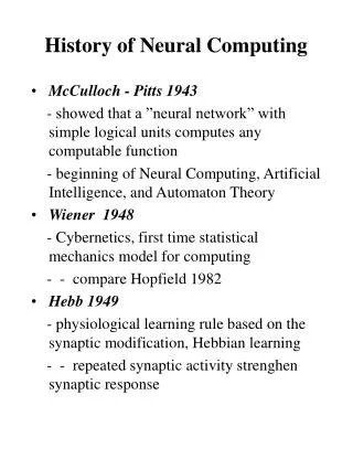 History of Neural Computing