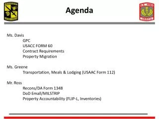 Ms. Davis 	GPC 	USACC FORM 60 	Contract Requirements 	Property Migration Ms . Greene