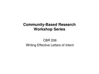 Community-Based Research Workshop Series