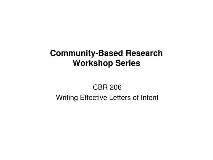 community based research workshop series