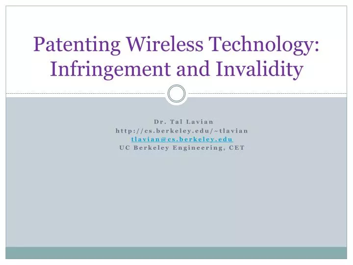 patenting wireless technology infringement and invalidity