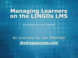 Managing Learners on the LINGOs LMS
