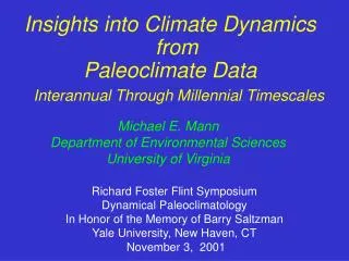 Insights into Climate Dynamics from Paleoclimate Data