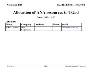 Allocation of ANA resources to TGad