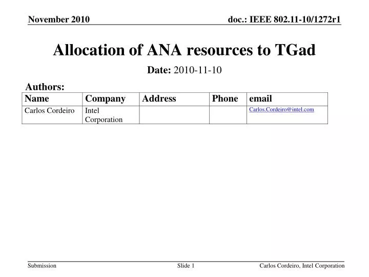 allocation of ana resources to tgad